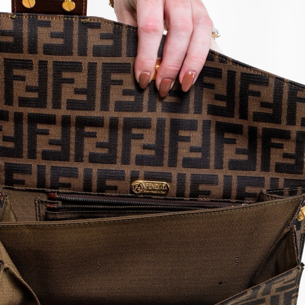 Fendi Brown FF Logo Canvas Messenger Bag with Leather Trim - Picture 3 of 3